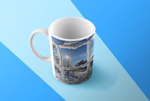 coffee mug mockup featuring a surface with three colors 244925